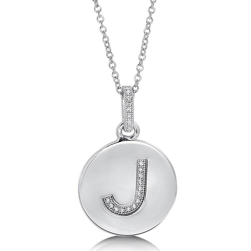 Initial Letter CZ Necklace in Sterling Silver, J