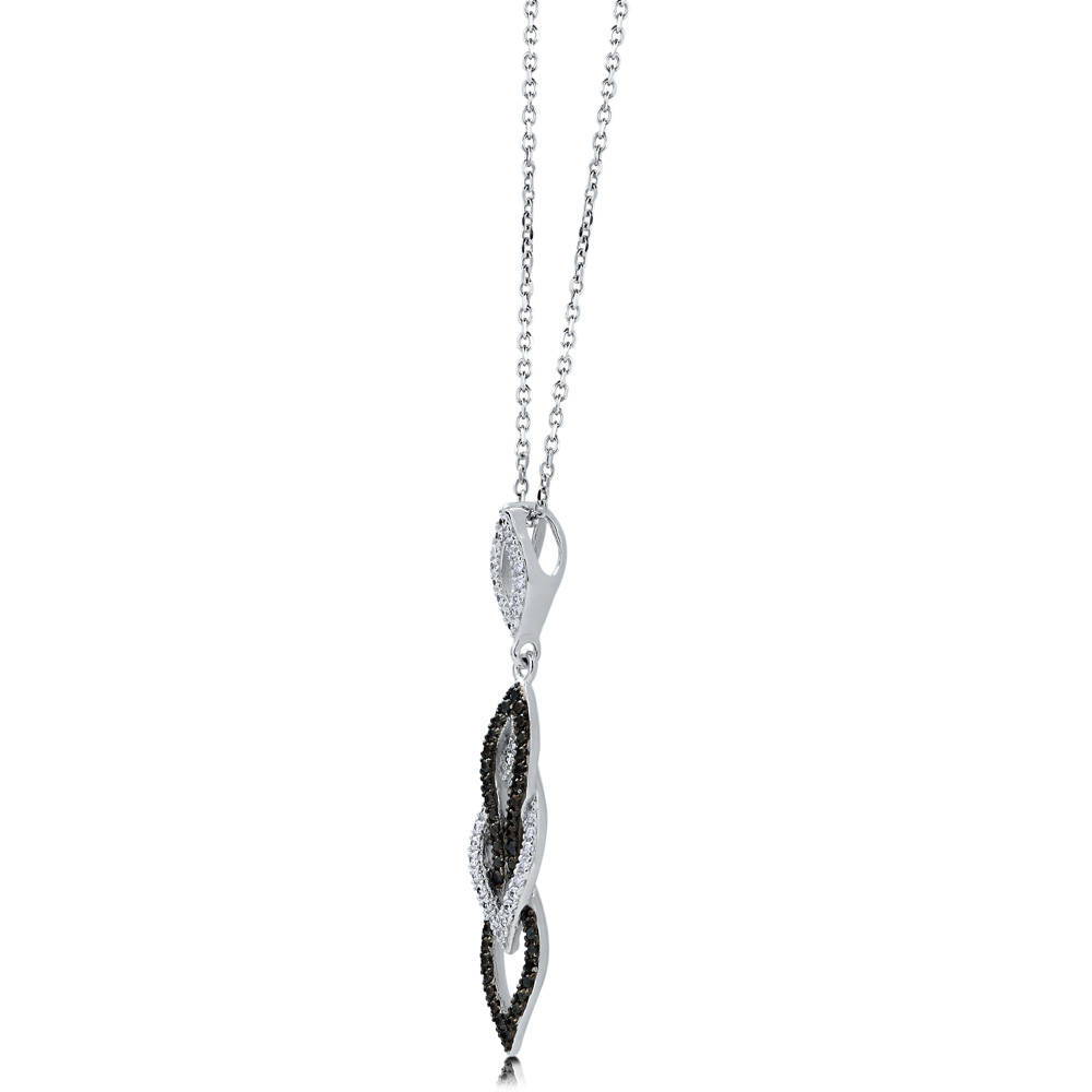 Front view of Black and White CZ Necklace in Sterling Silver, 4 of 10