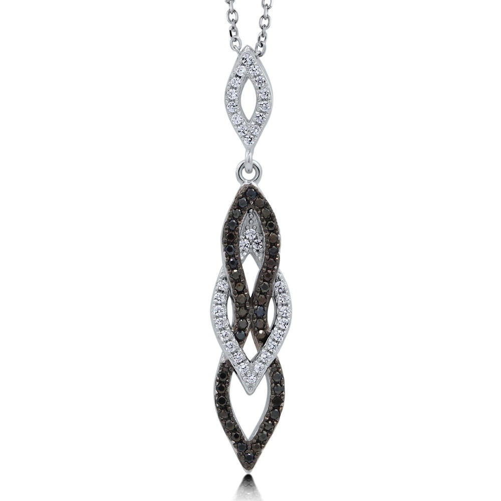 Angle view of Black and White CZ Pendant Necklace in Sterling Silver, 4 of 9