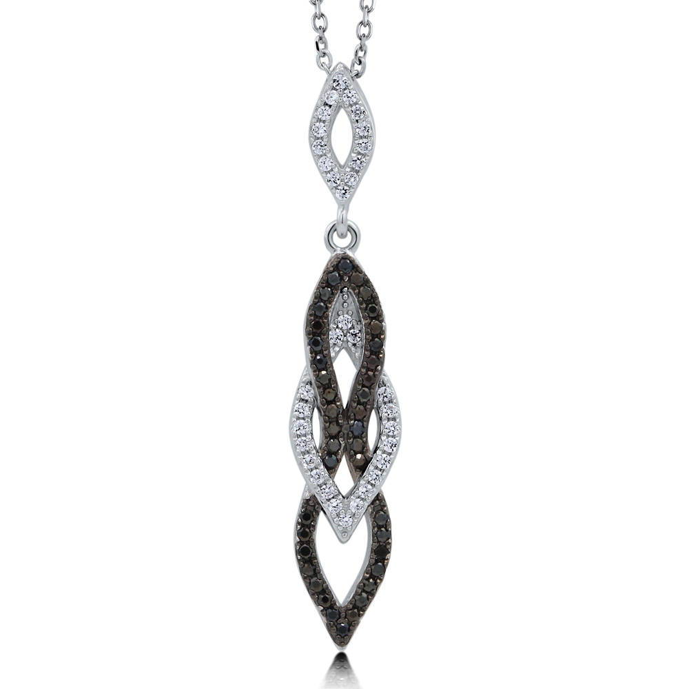 Angle view of Black White CZ Necklace in Sterling Silver, 5 of 10