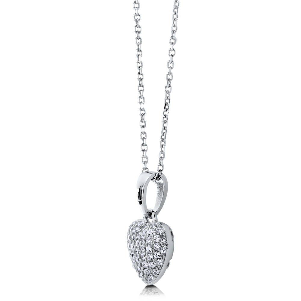 Front view of Heart CZ Pendant Necklace in Sterling Silver, 3 of 6