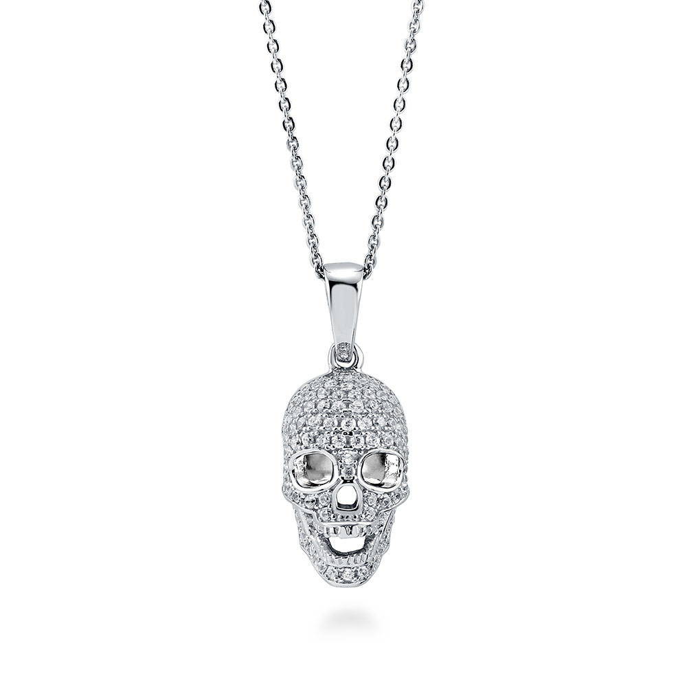 Skull Bones CZ Pendant Necklace in Sterling Silver, 1 of 6