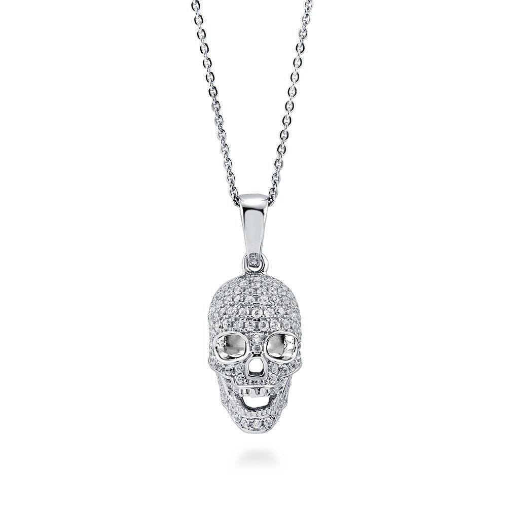 Skull Bones CZ Necklace and Earrings Set in Sterling Silver