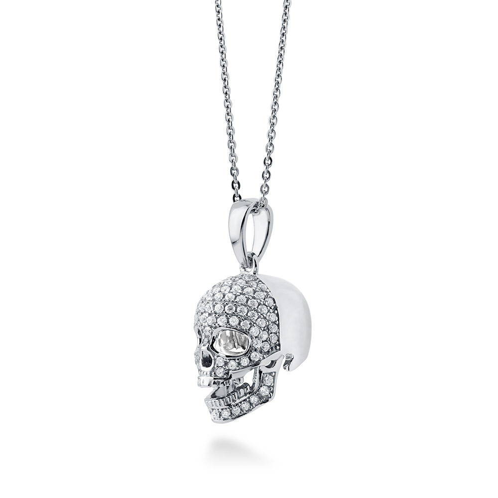 Front view of Skull Bones CZ Pendant Necklace in Sterling Silver, 3 of 5