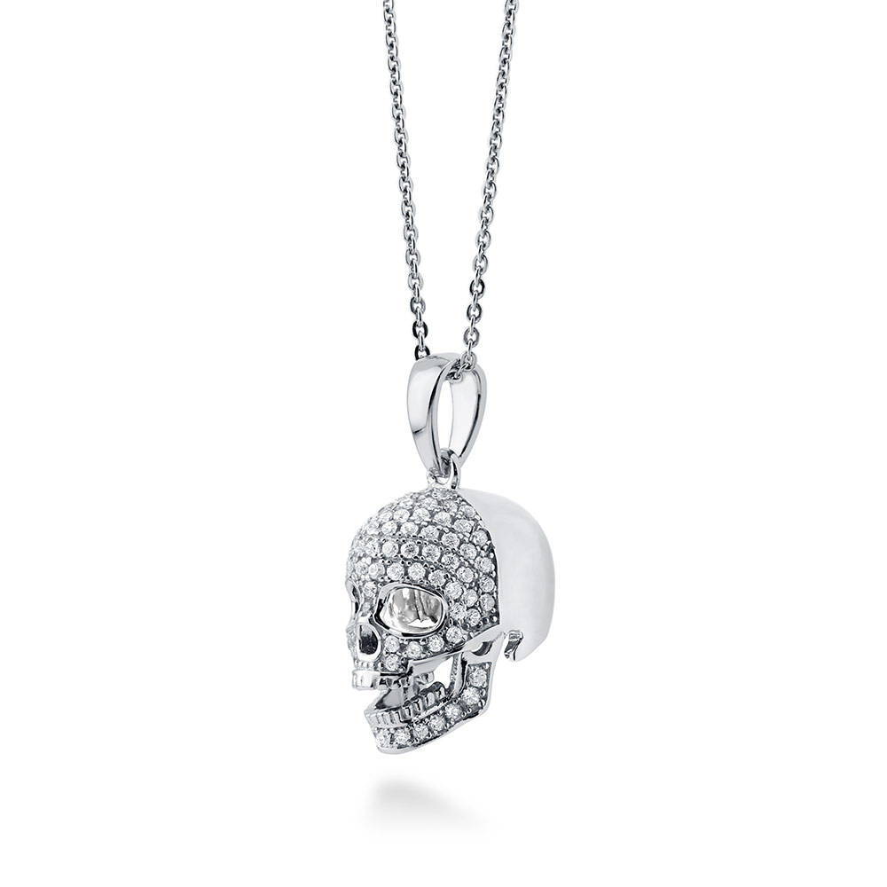 Skull Bones CZ Necklace and Earrings Set in Sterling Silver, front view