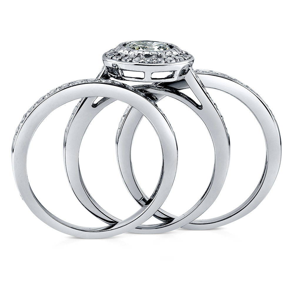 Halo Round CZ Statement Ring Set in Sterling Silver