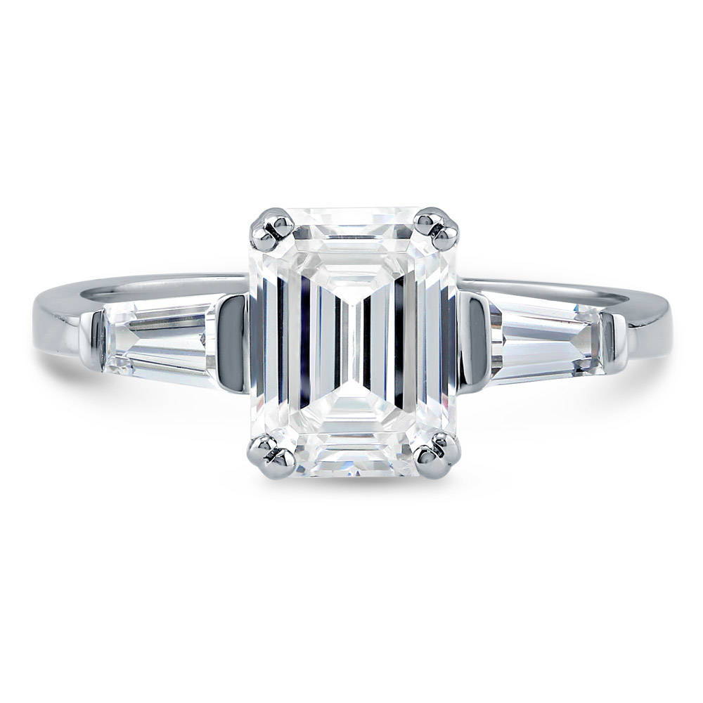 3-Stone 2.1ct Emerald Cut CZ Ring in Sterling Silver, 1 of 18