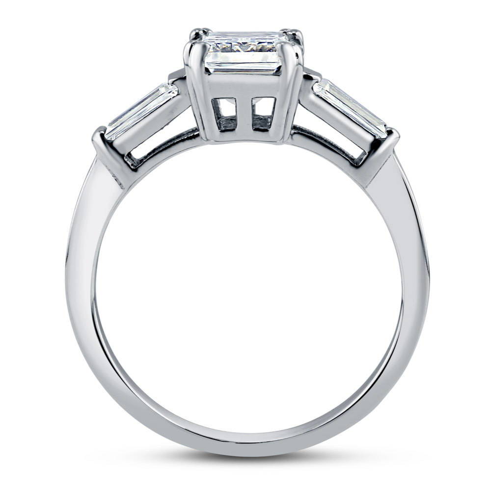 Alternate view of 3-Stone 2.1ct Emerald Cut CZ Ring in Sterling Silver, 8 of 18