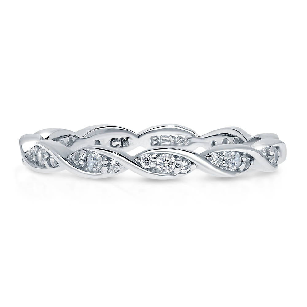 Woven Pave Set CZ Eternity Ring in Sterling Silver, 1 of 8