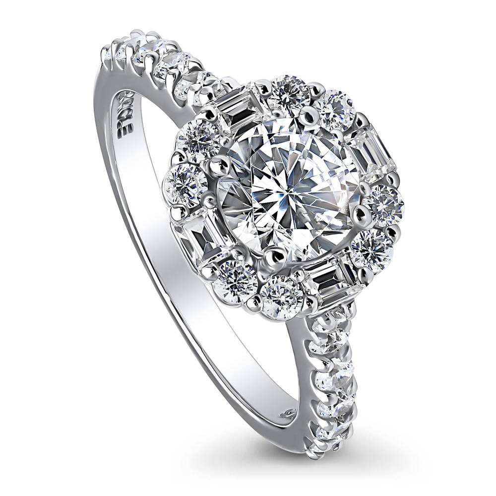 Front view of Halo Art Deco CZ Ring in Sterling Silver, 3 of 6