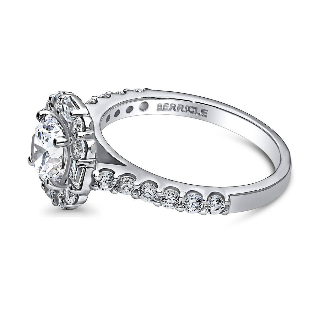 Angle view of Halo Art Deco CZ Ring in Sterling Silver, 4 of 6