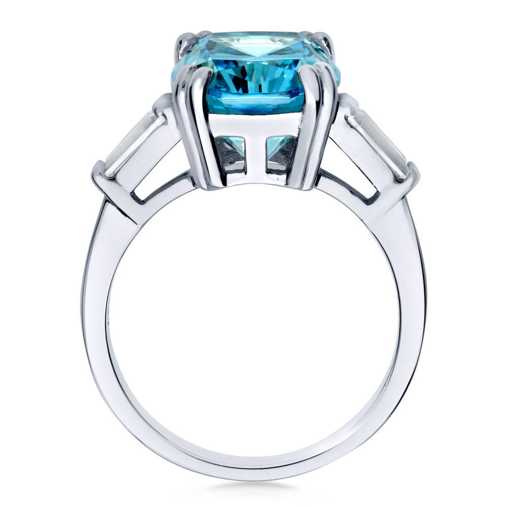 3-Stone Blue Cushion CZ Statement Ring in Sterling Silver