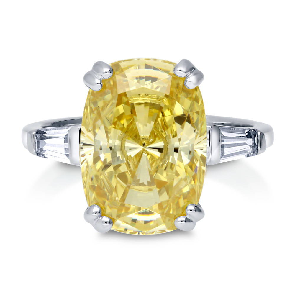 3-Stone Canary Yellow Cushion CZ Statement Ring in Sterling Silver, 1 of 11
