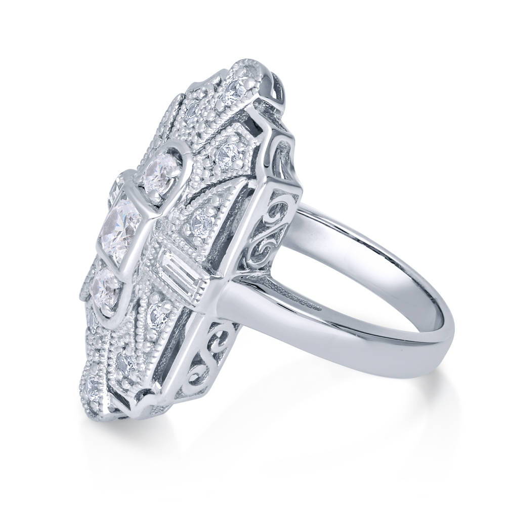 Angle view of Art Deco Milgrain CZ Ring in Sterling Silver, 5 of 11