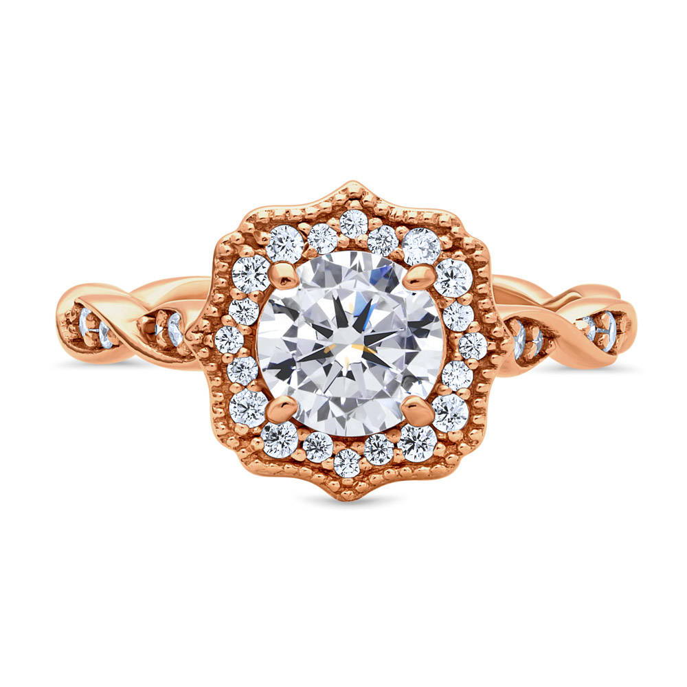 Halo Art Deco CZ Ring in Rose Gold Plated Sterling Silver, 1 of 8