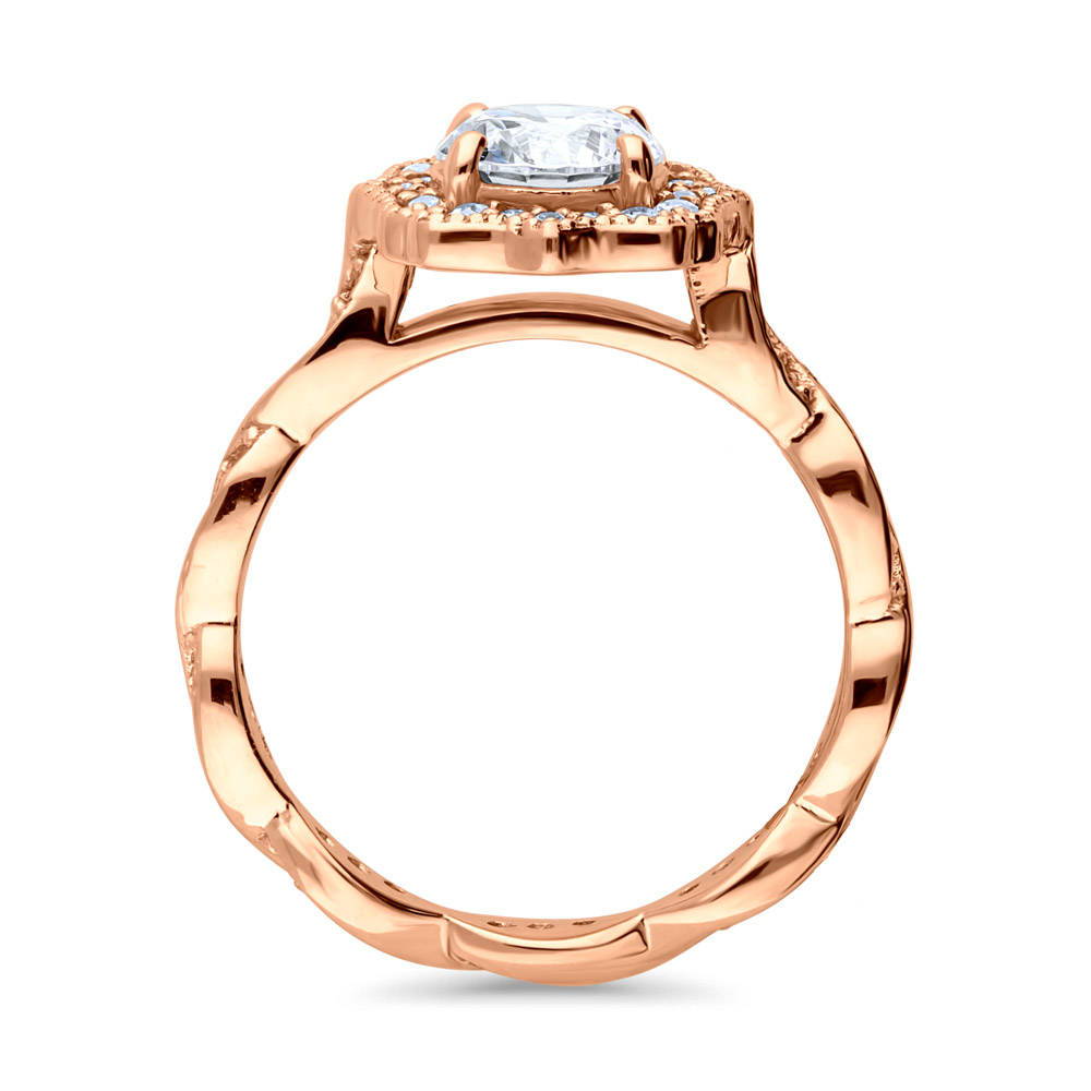 Halo Art Deco Round CZ Ring in Rose Gold Plated Sterling Silver