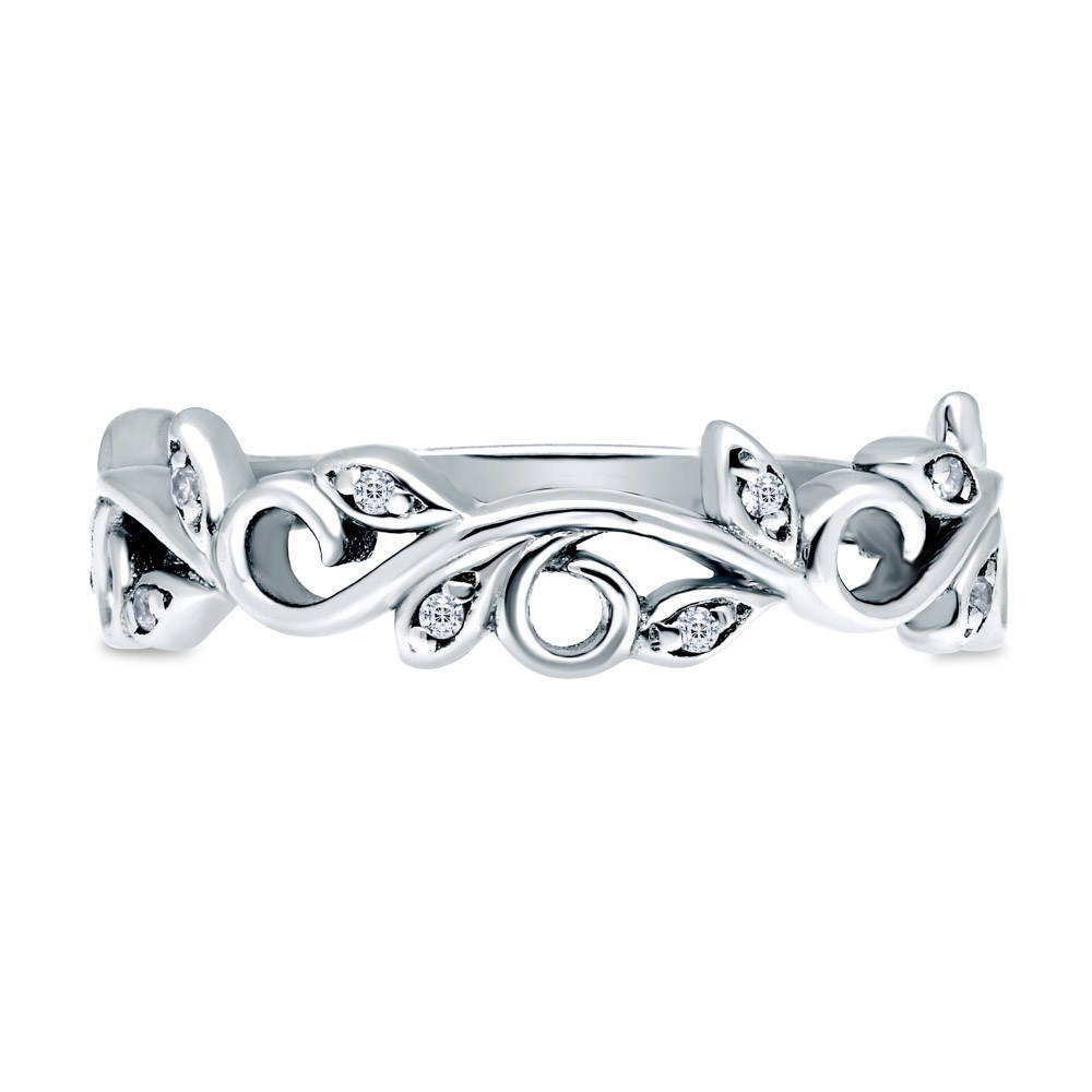 Leaf Filigree CZ Ring in Sterling Silver