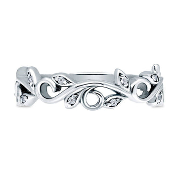 Leaf Filigree CZ Ring in Sterling Silver