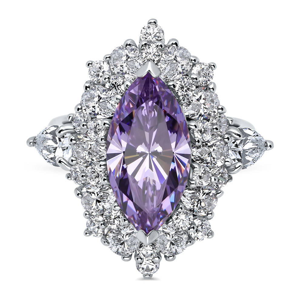 Halo Purple Marquise CZ Ring in Sterling Silver, 1 of 8