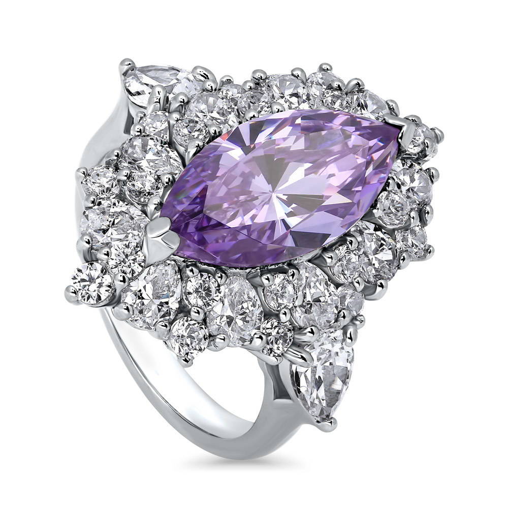 Front view of Halo Purple Marquise CZ Ring in Sterling Silver, 4 of 8