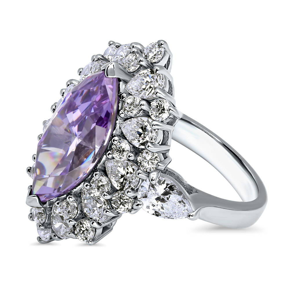 Angle view of Halo Purple Marquise CZ Ring in Sterling Silver, 5 of 8