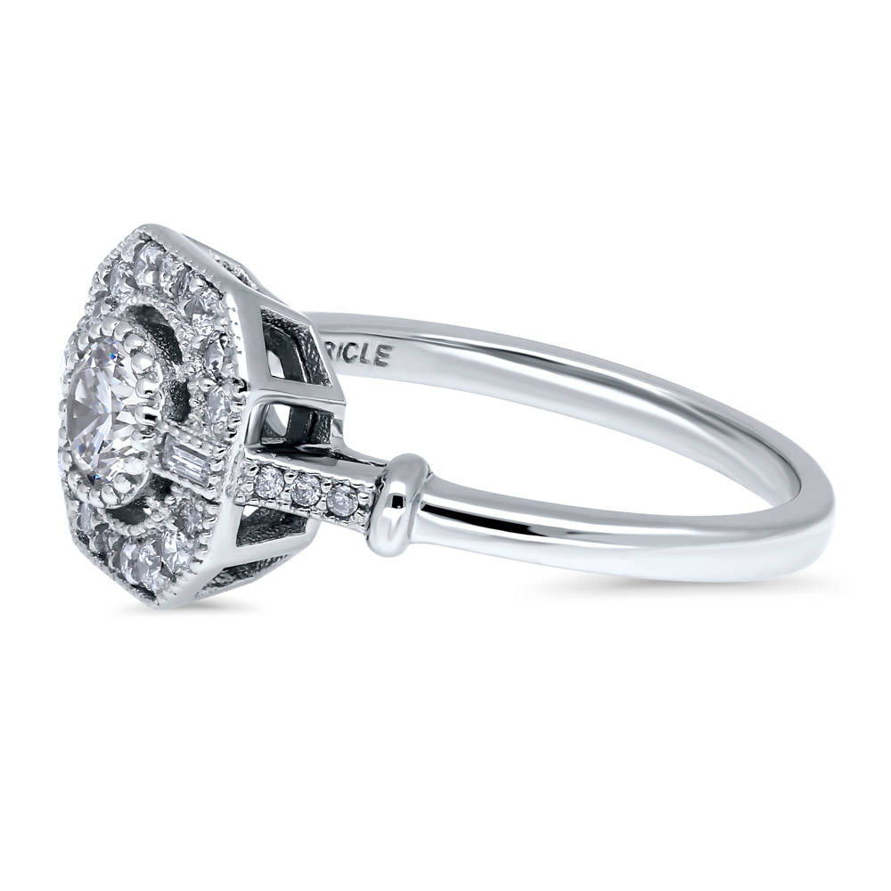 Angle view of Art Deco CZ Ring in Sterling Silver, 5 of 9