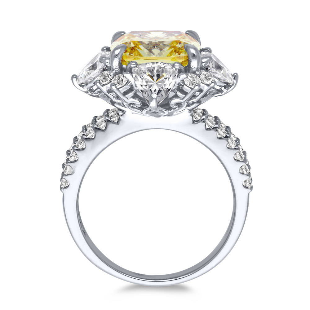 Halo Flower Canary Cushion CZ Split Shank Ring in Sterling Silver