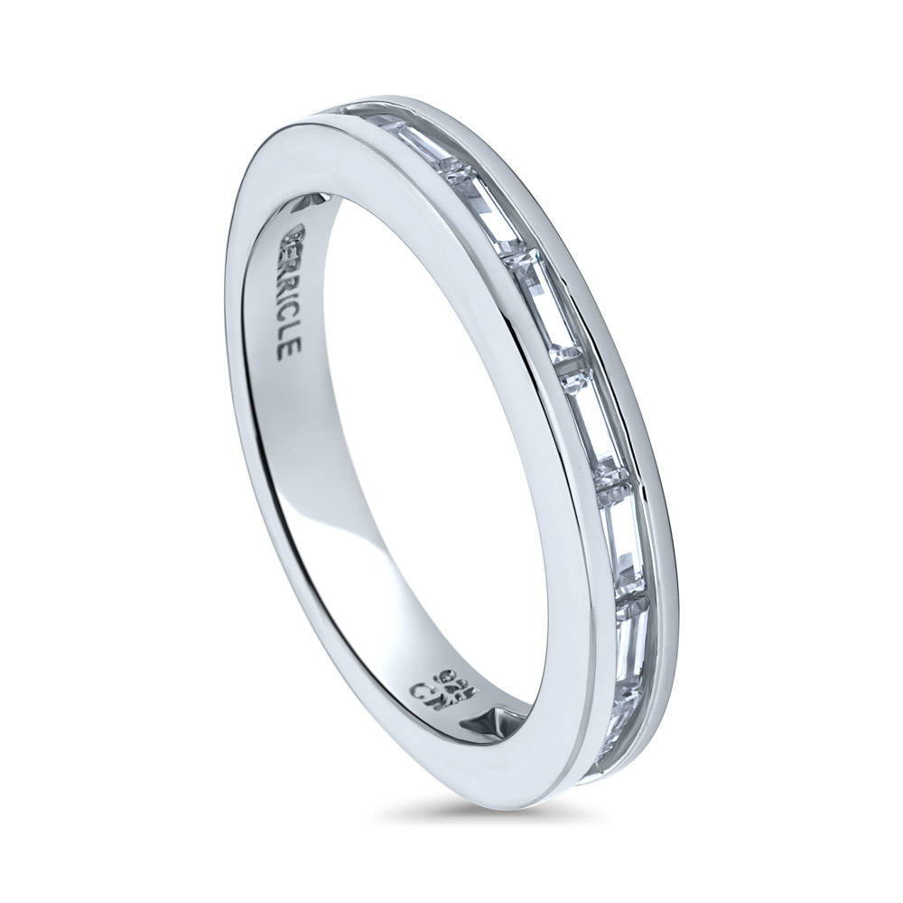 Channel Set Baguette CZ Half Eternity Ring in Sterling Silver