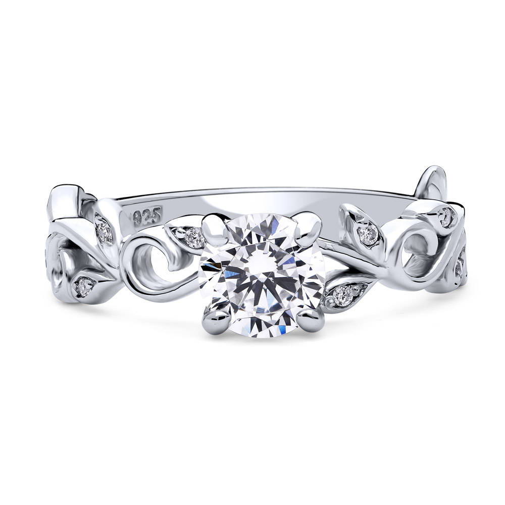 Solitaire Leaf Filigree 0.8ct CZ Ring in Sterling Silver, 1 of 7