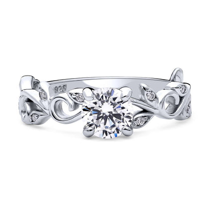 Solitaire Leaf Filigree 0.8ct CZ Ring in Sterling Silver