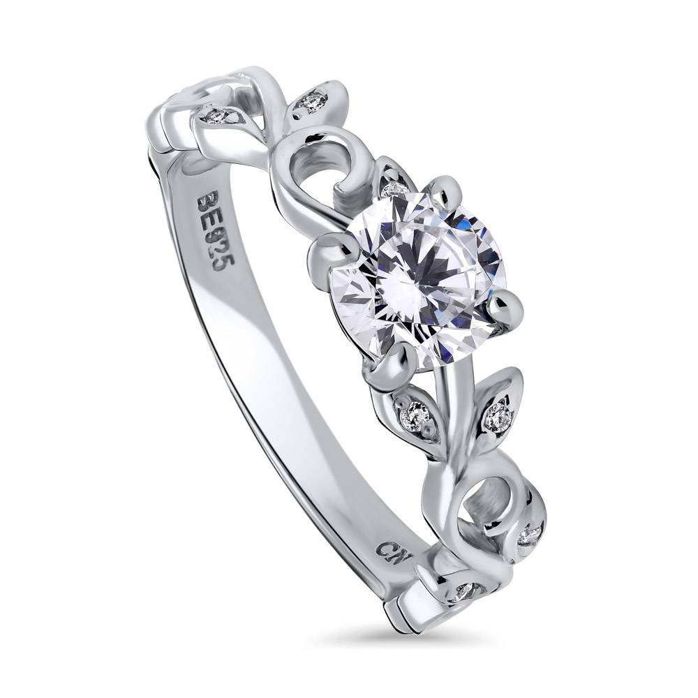 Solitaire Leaf Filigree 0.8ct CZ Ring in Sterling Silver