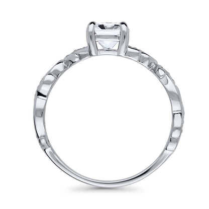 Solitaire Leaf Filigree 0.8ct CZ Ring in Sterling Silver