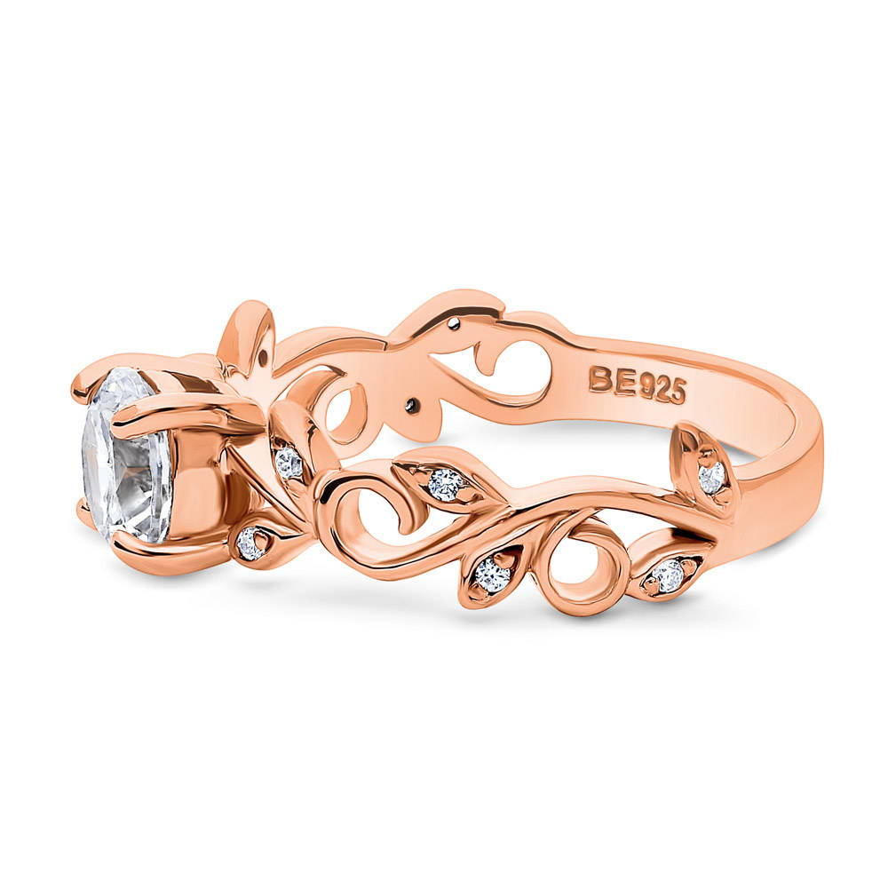 Angle view of Solitaire Filigree CZ Ring in Rose Gold Plated Sterling Silver, 5 of 8