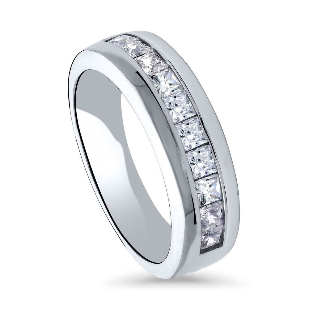 Front view of Channel Princess CZ Eternity Ring in Sterling Silver, 2 of 5
