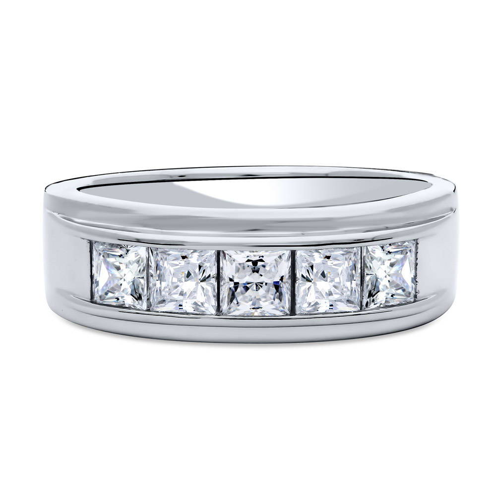 5-Stone Channel Princess CZ Eternity Ring in Sterling Silver, 1 of 6