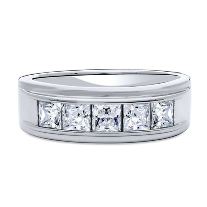 5-Stone Channel Princess CZ Eternity Ring in Sterling Silver