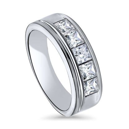 5-Stone Channel Princess CZ Eternity Ring in Sterling Silver