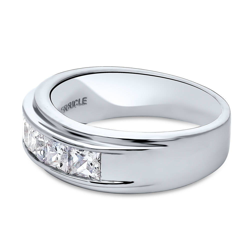 Angle view of 5-Stone Channel Princess CZ Eternity Ring in Sterling Silver, 4 of 6