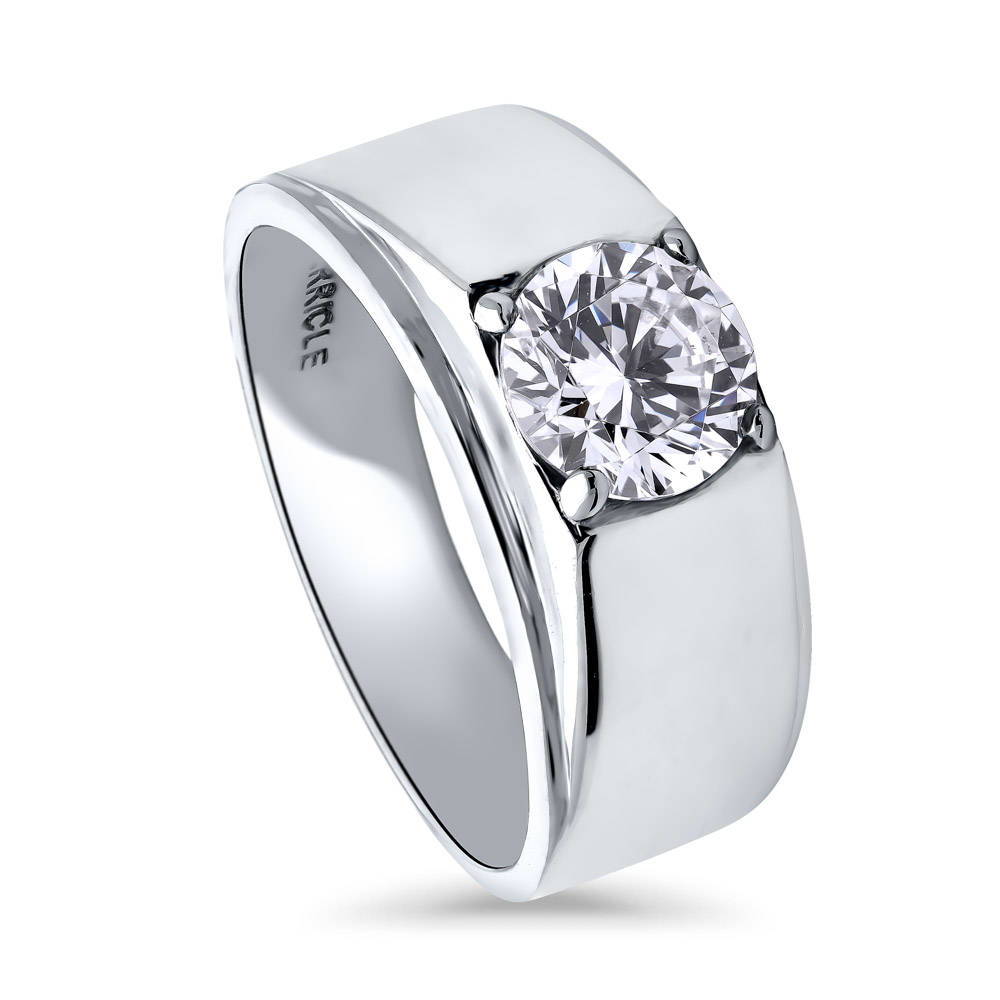 Front view of Solitaire 1.25ct Round CZ Ring in Sterling Silver, 2 of 6