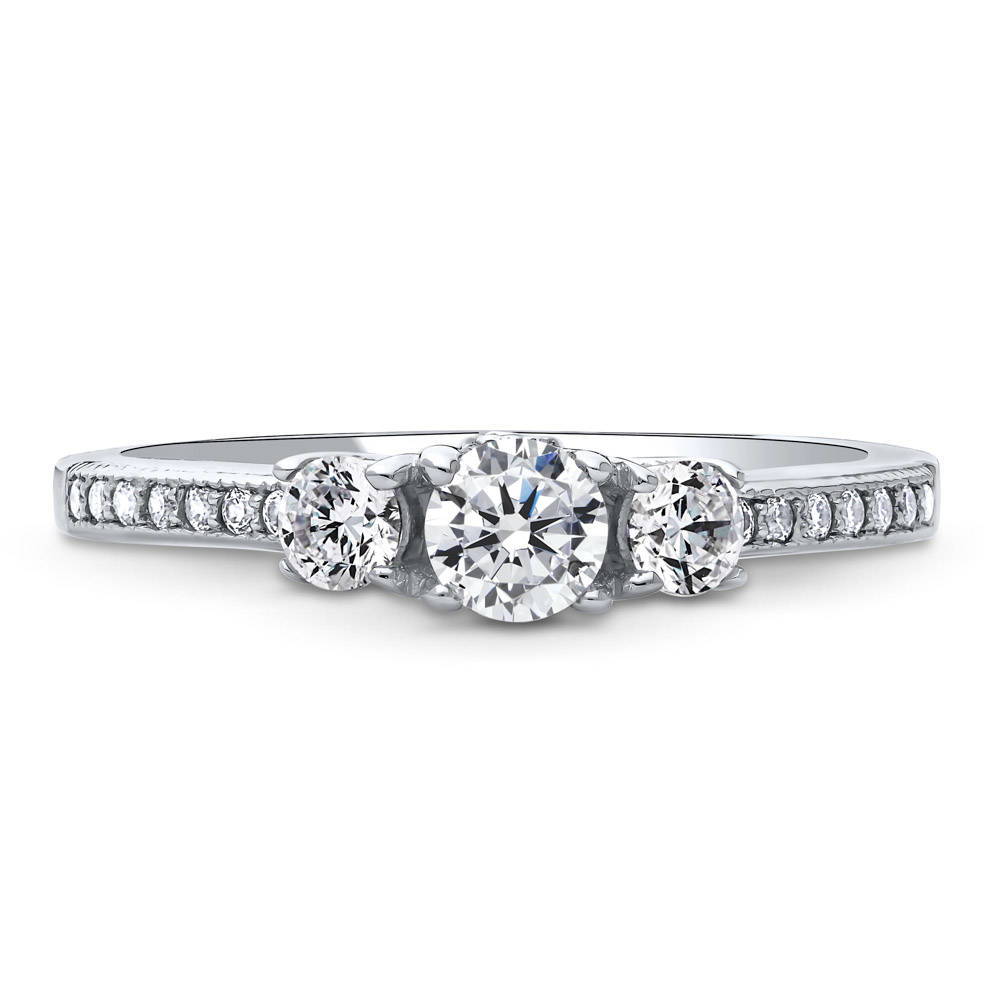 3-Stone Round CZ Ring in Sterling Silver