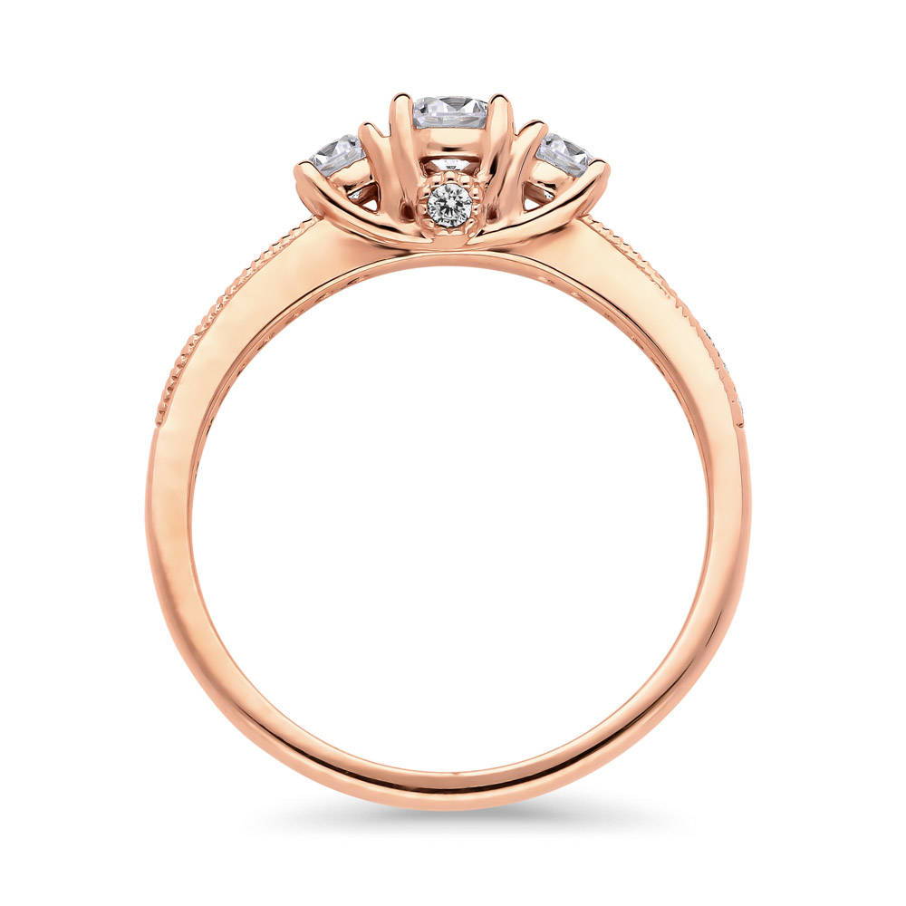 Alternate view of 3-Stone Round CZ Ring in Rose Gold Plated Sterling Silver, 8 of 10