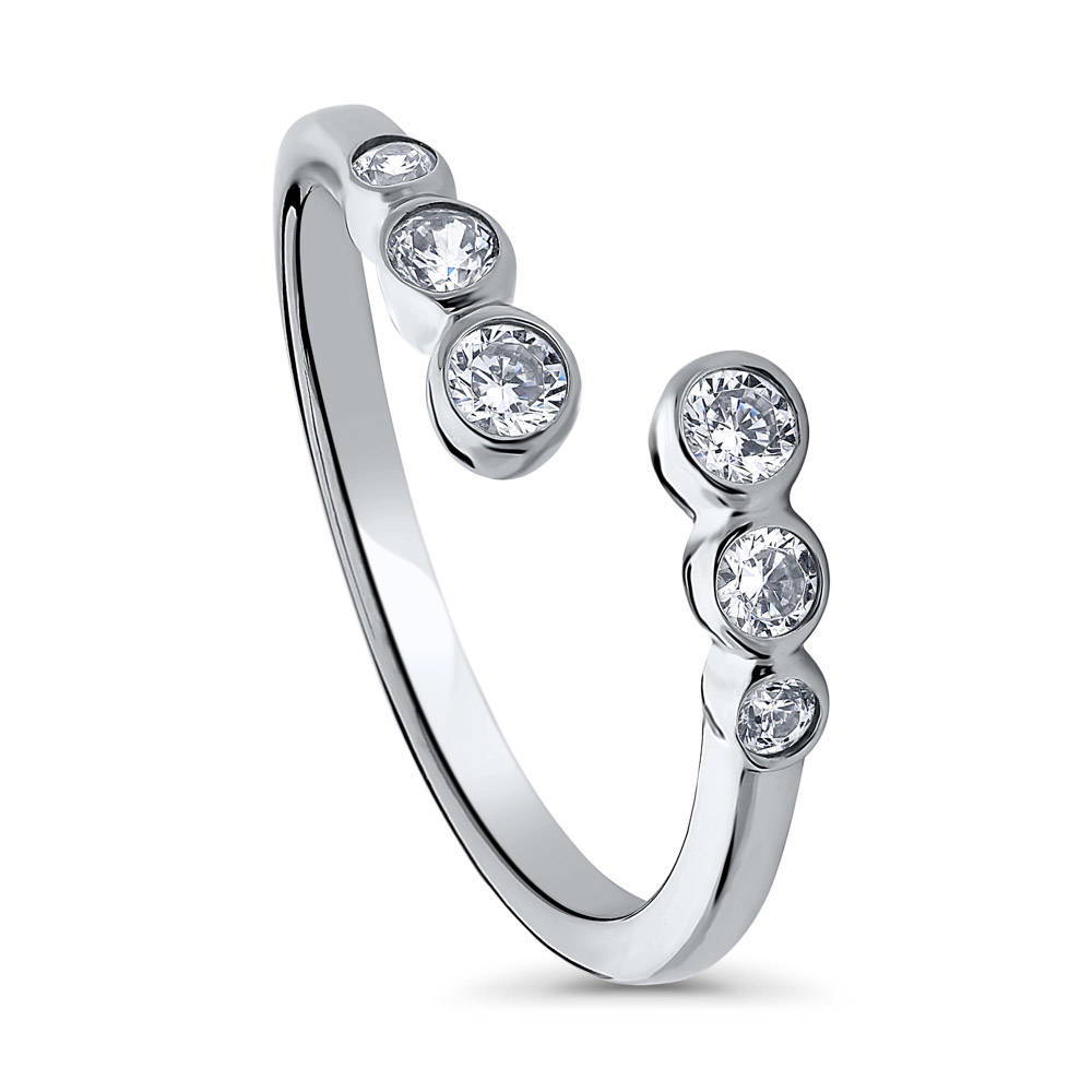 Front view of Bypass Wrap CZ Ring in Sterling Silver, 3 of 6