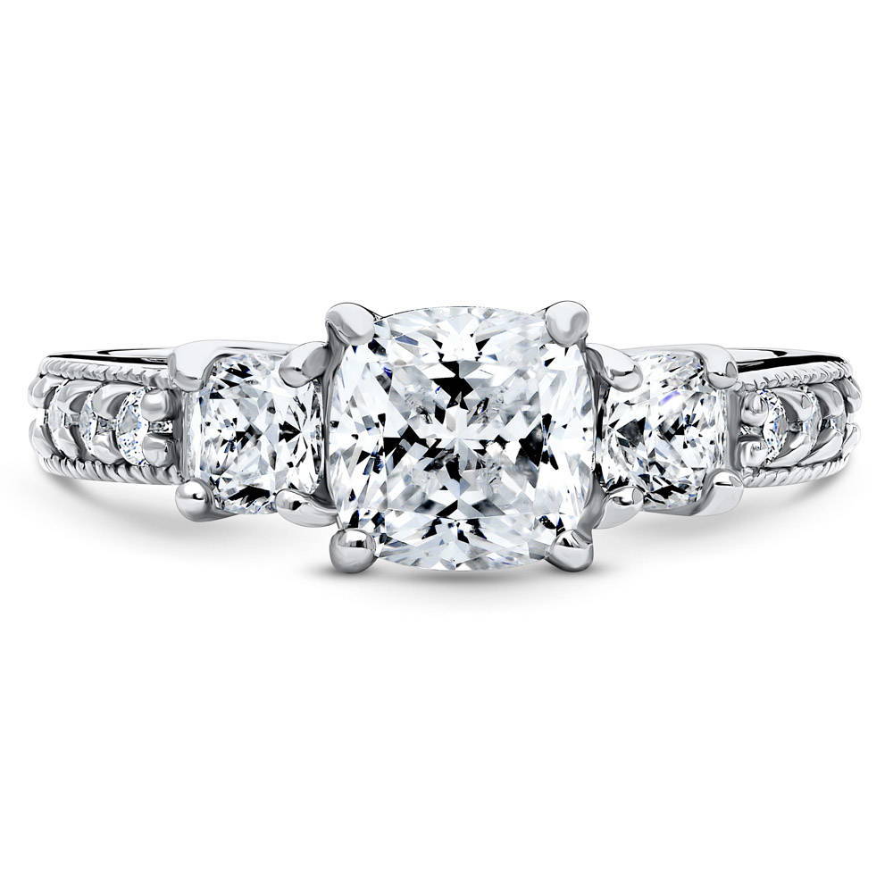 3-Stone Cushion CZ Ring in Sterling Silver, 1 of 8