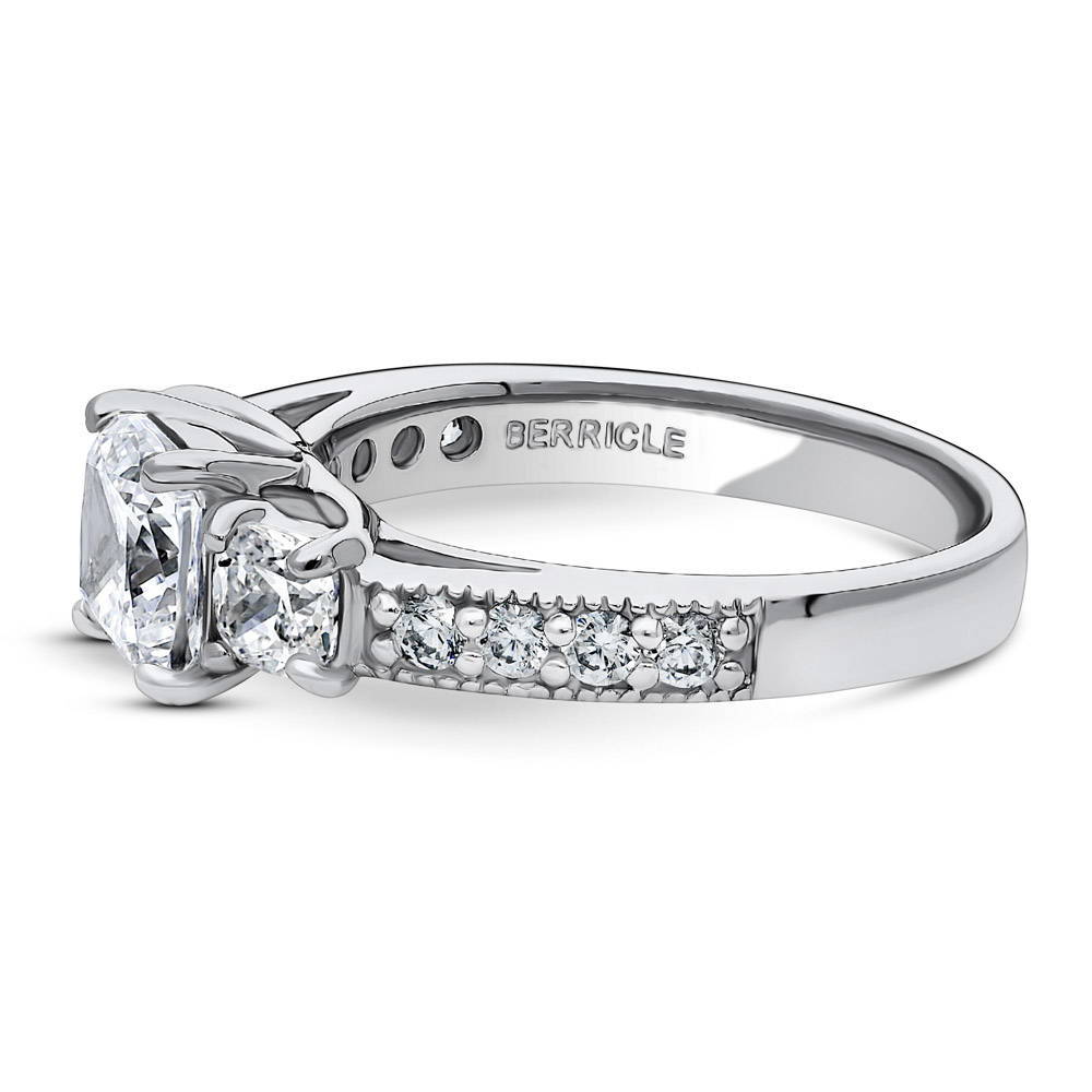 Angle view of 3-Stone Cushion CZ Ring in Sterling Silver, 4 of 7