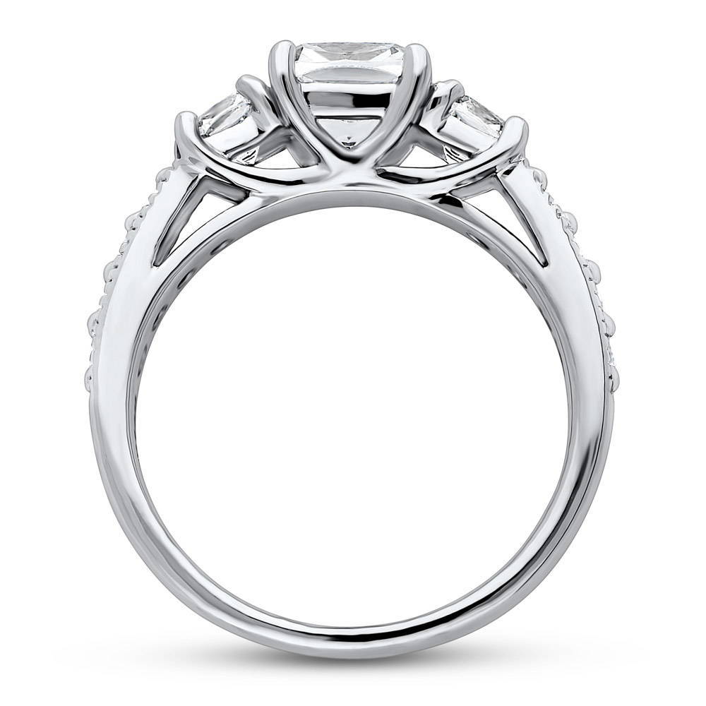 3-Stone Cushion CZ Ring in Sterling Silver