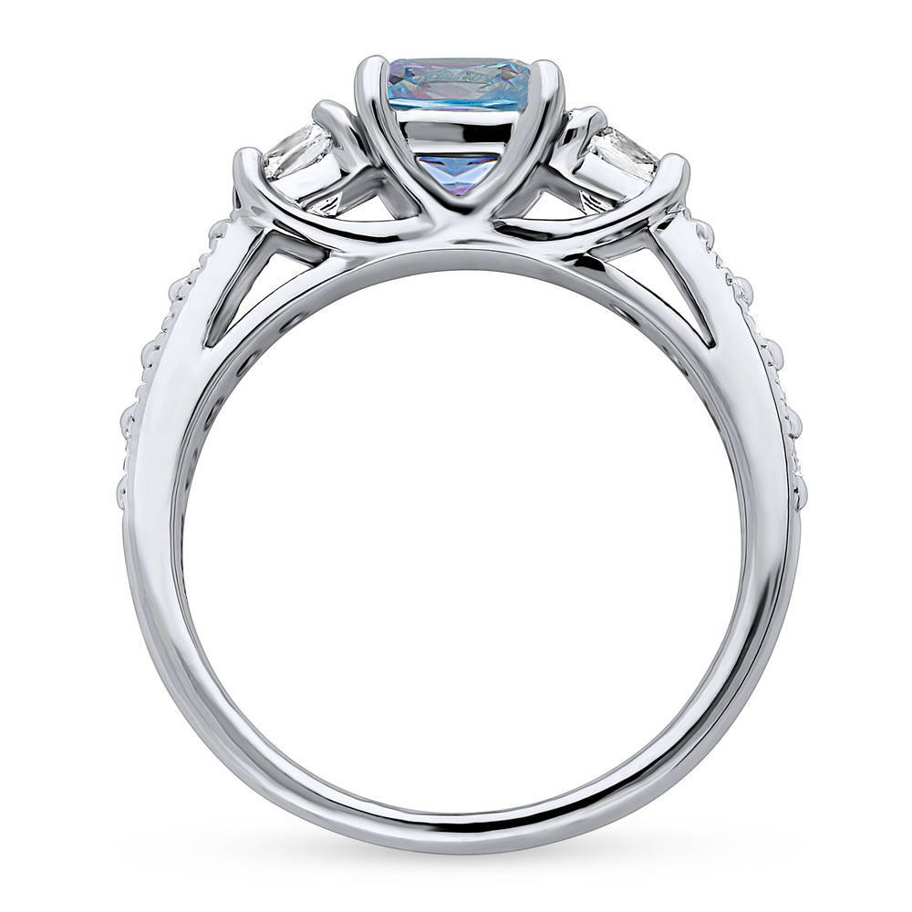 Alternate view of 3-Stone Kaleidoscope Purple Aqua Cushion CZ Ring in Sterling Silver, 8 of 9