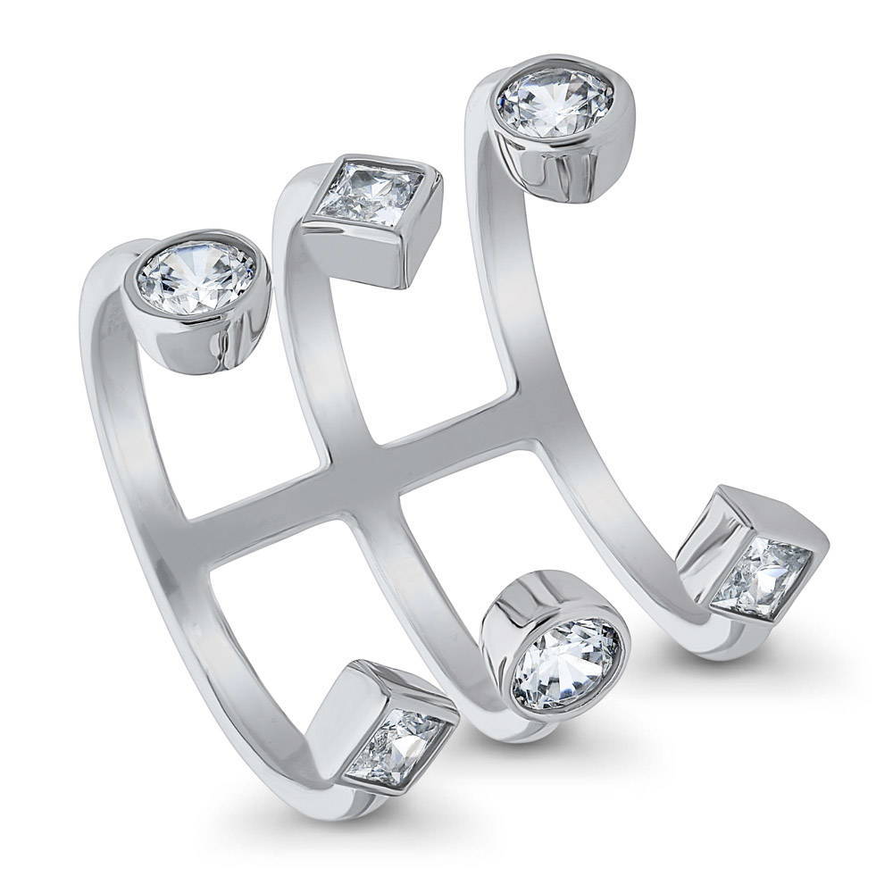 Front view of Open Bar CZ Statement Ring in Sterling Silver