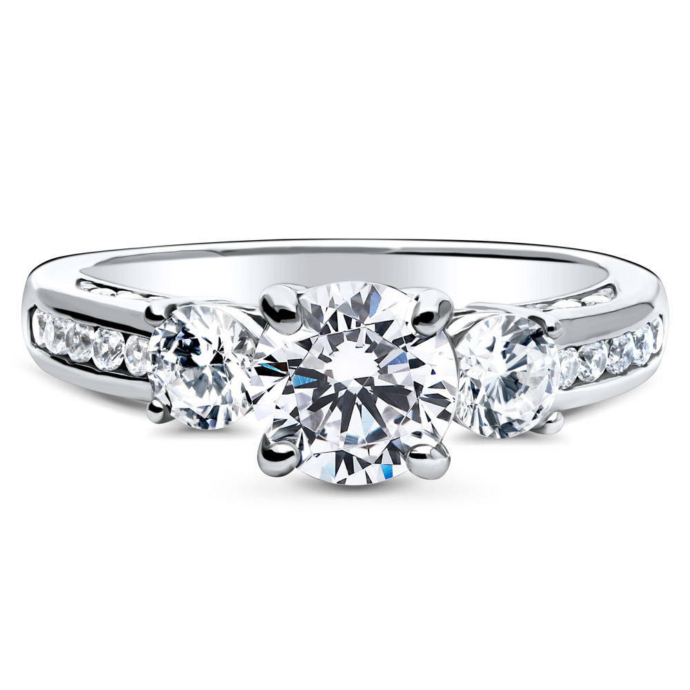 3-Stone Round CZ Ring in Sterling Silver, 1 of 13