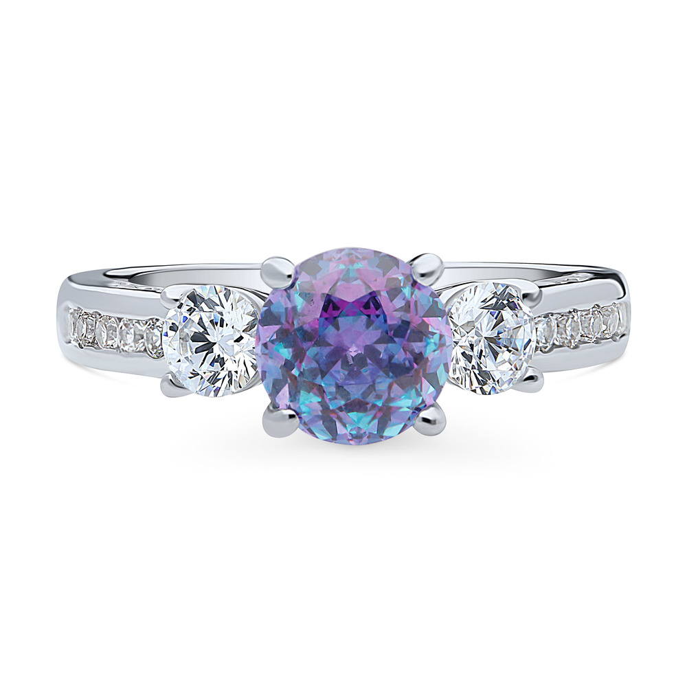3-Stone Kaleidoscope Purple Aqua CZ Ring in Sterling Silver, 1 of 9
