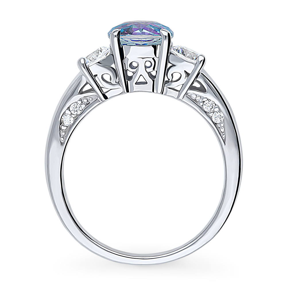 Alternate view of 3-Stone Kaleidoscope Purple Aqua CZ Ring in Sterling Silver, 8 of 9